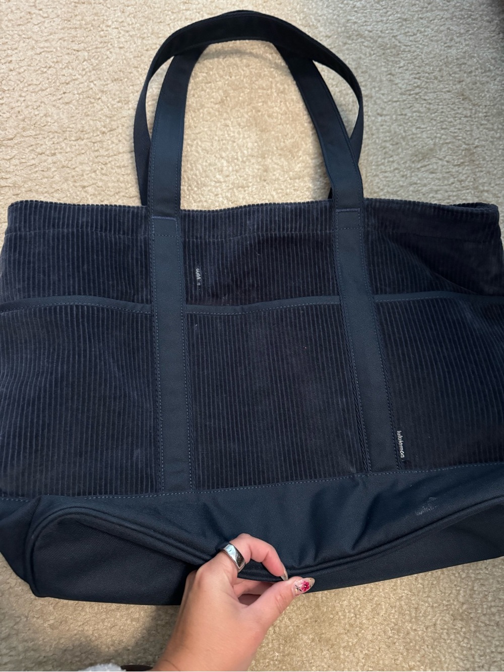 lululemon athletica Black Corduroy Tote with Front Pockets